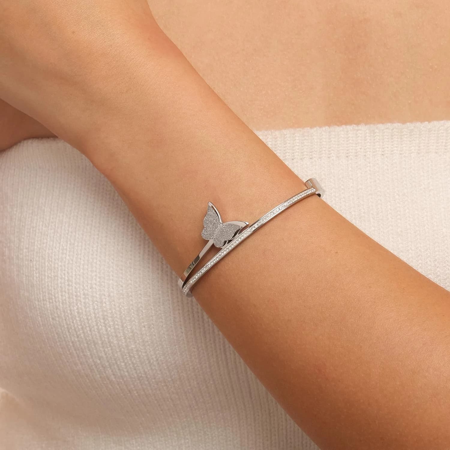 Bracelete Aço Inox Borboleta Cravejado